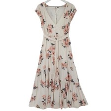 Free People Floral Midi Dress Women's Size 0  Tiered Full Skirt Vneck Cap Sleeve