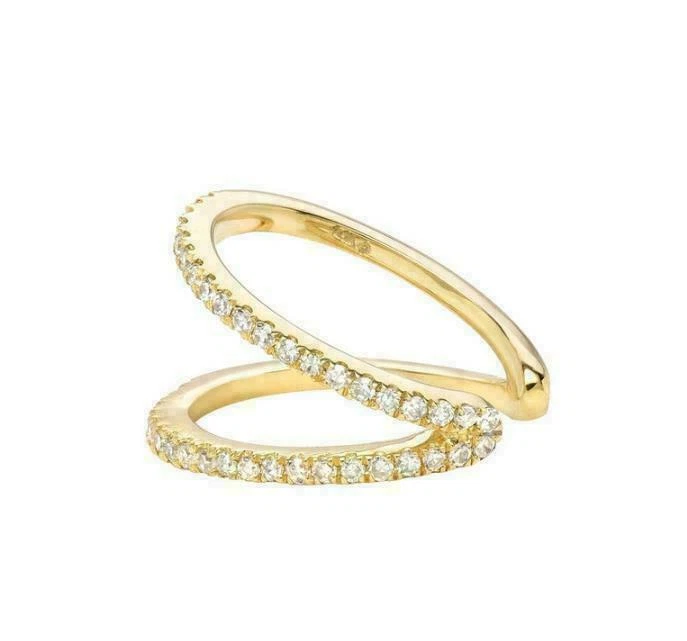 Brazalete de oreja redondo simulado D/VVS1 diamante doble fila 0,34 quilates chapado en oro amarillo de 14 k Foto 2 de 3
