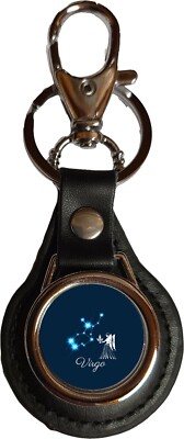 Schlüsselanhänger Jungfrau Sternzeichen Sternbild schwarz PU Leder rund + Geschenktüte
