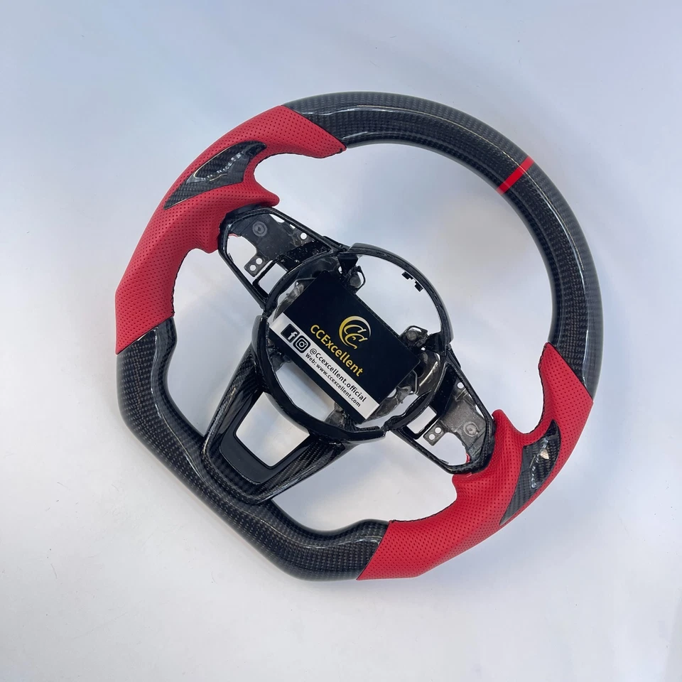 Volante de fibra de carbono de cuero rojo térmico apto para Acura TLX MDX 2021-2025 Foto 3 de 4