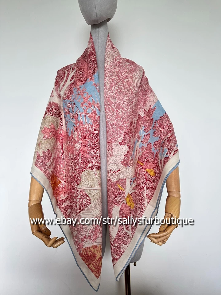 Sallys 70% Cashmere & 30% Silk Wrap Scarf Nature Print Double Face Shawl 53" - Image 2 of 4