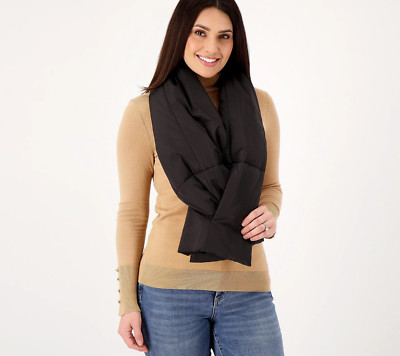 NEW Nuage One Size Reversible Pull Through Puffer Scarf in Black QVC 1471