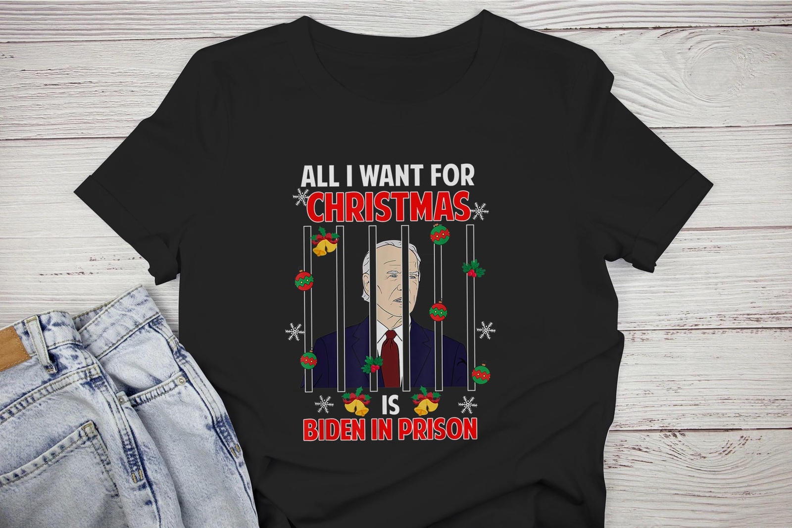 All I Want for Christmas Is Trump in Prison Meme Sarcastic T shirt basic