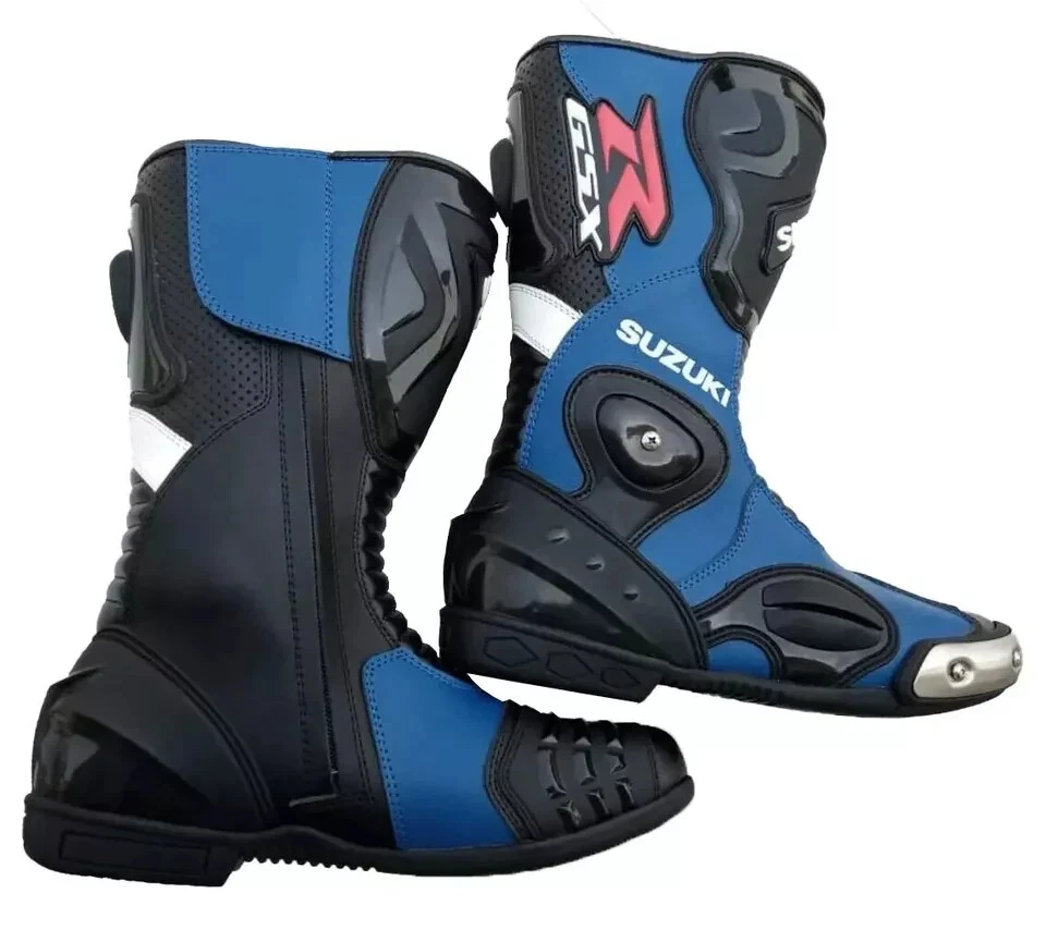 Suzuki GSXR Blue Motorbike leather Boots Riding Motorcycle Racing Sports Shoes - Image 2 of 3
