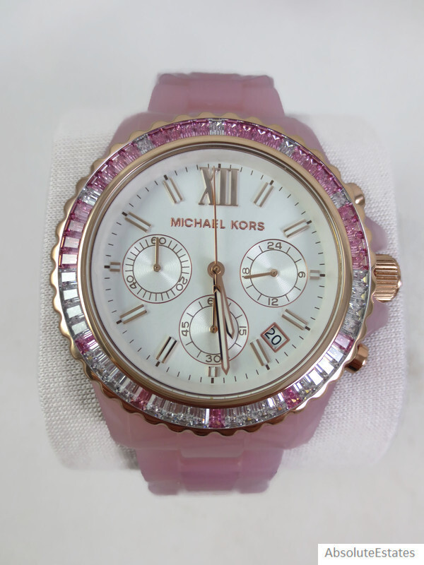 NEW Michael Kors Everest Blush Pink Acetate Chronograph Watch MK7240 NWT