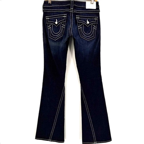 Jeans svasati True Religion Joey vita bassa dettaglio perlato cuciture intrecciate taglia 27 lavaggio scuro - Foto 2 di 9