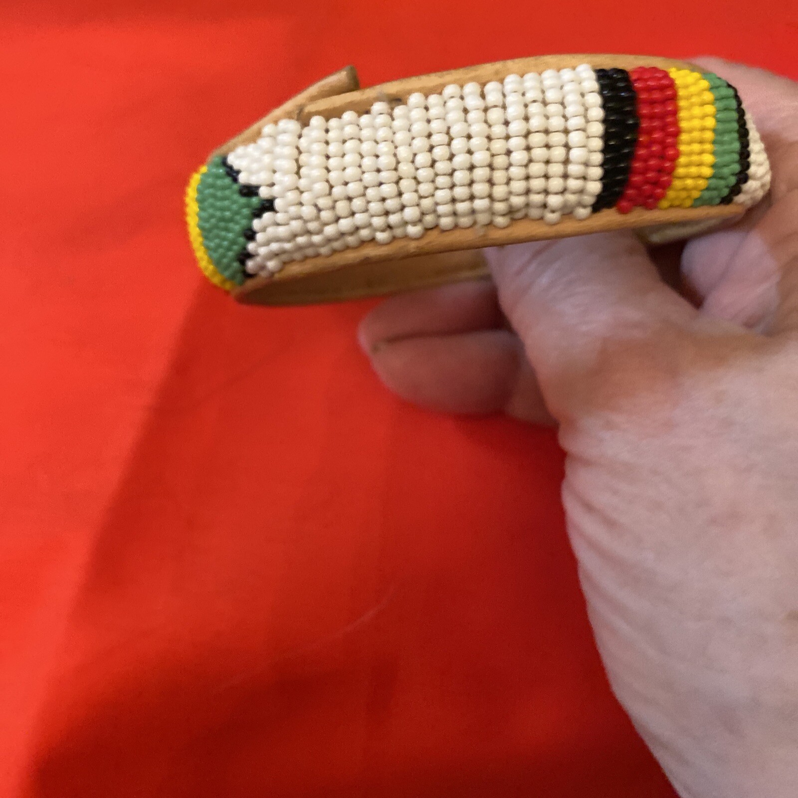 Native American Beaded Bangle Bracket Leather Ins… - image 1