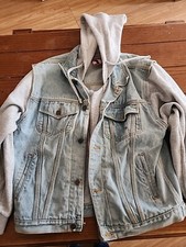 VintageDisney Mickey Mouse Denim embroidered hooded Jacket Size M