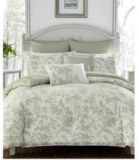 Laura Ashley Natalie Cream/ Sage Green Floral Full/Queen Duvet Cover Set 3 Pc