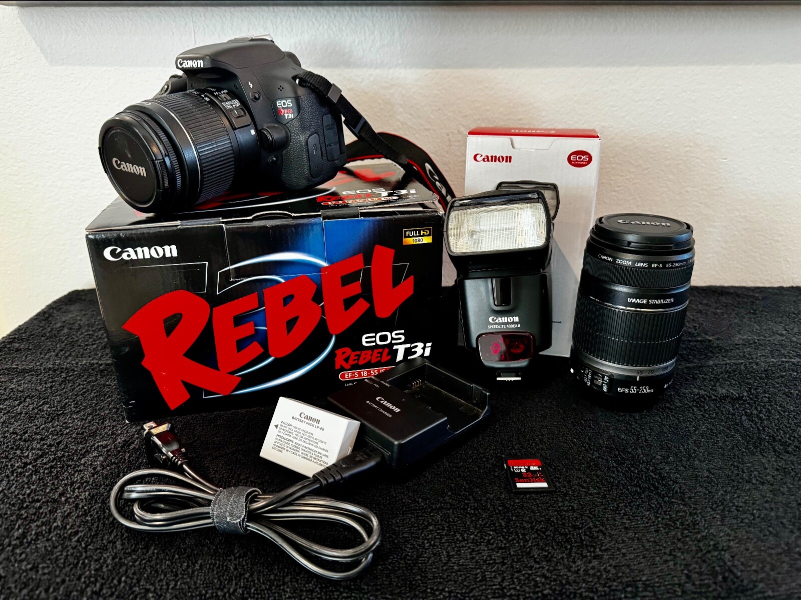 Canon EOS Rebel T3i Camera with External Flash, 1855mm AND 55250mm