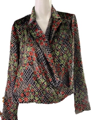 ANTHROPOLOGIE ETT TWA Velvet Wrap Top Long Sleeve Blazer Top Sz 8P Length 19''