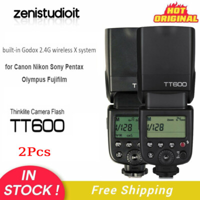 US 2Pcs Godox TT600 Camera Flash Speedlite for Canon Nikon Fuji Olympus ...