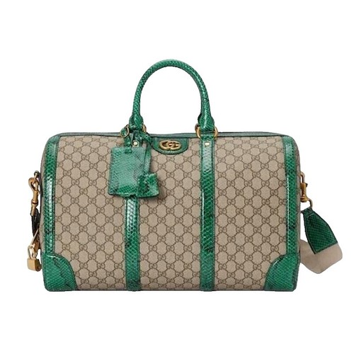Gucci Bamboo Ladylock handbag green silver python leather Top