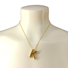 Women Necklace Pendant Initial "K" Letter Gold Stainless 17" Length