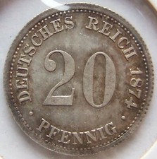 M&uuml;nze Deutsches Reich Kaiserreich Silber 20 Pfennig 1874 H in fast Stempelglanz