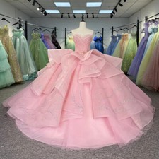 Pink Princess Quinceanera Dresses Shiny Sequins Ruffled Prom Ball Gowns Sweet 15