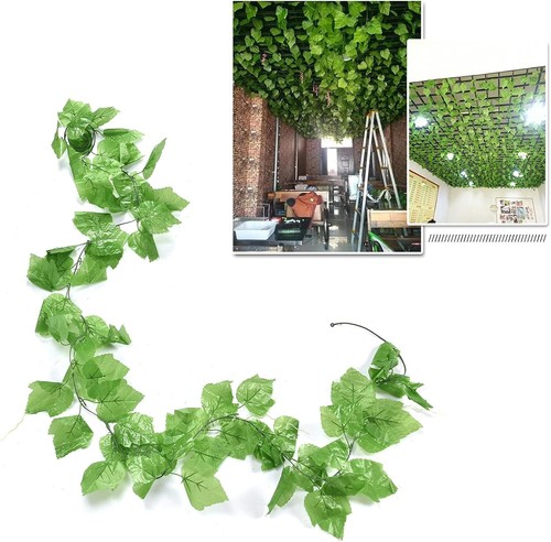 12 PCS Artificial Grape Leaf Garland Vine Fake Faux Greenery Hanging Wall Window - Picture 5 of 5