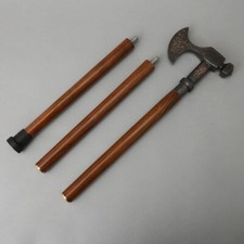 Victorian Wooden Cane w/ Anti Skid Rubber Antique Viking Axe Handle Walking Cane