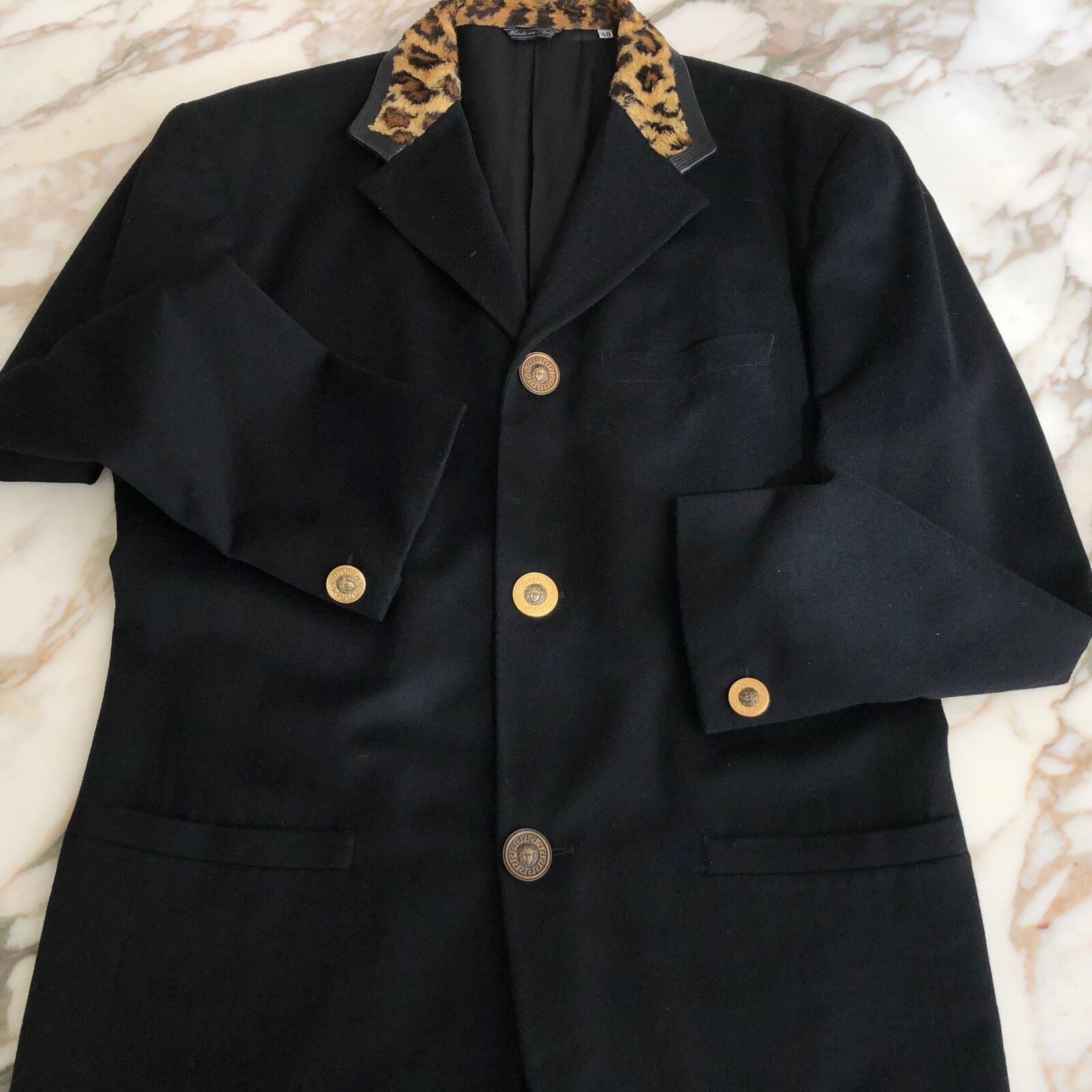 GIANNI VERSACE black wool 3 button blazer w/ leop… - image 5