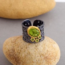 Peridot Band 925 Sterling Ring Silver Natural Wide Gift Gemstone For Jewelry