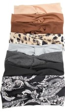 8 Pk Wide Boho Twist Headbands Women Turban Stretch Black Grey Cheetah Paisley