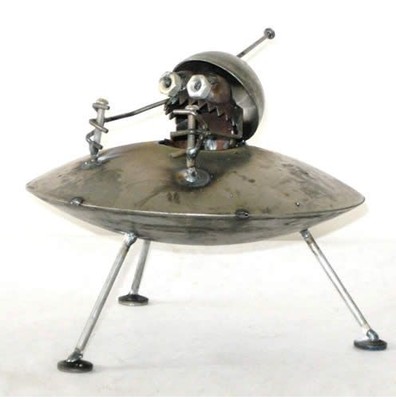 Sugarpost Mini Gnome Be Gone Alien UFO Outdoor Garden Home Welded Metal Art