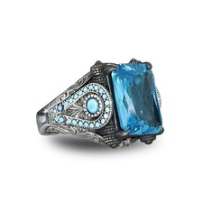 BayVog 925 Sterling Silver Aquamarine Stone Men's Ring, Handmade Silver Ring for