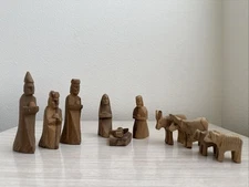 Vintage Wooden Manger Nativity Set Hand Carved 11 Pieces