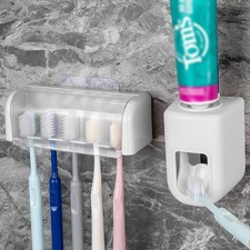 5 Slots Wall Mount Toothbrush Holder with Cover, Self White Combination