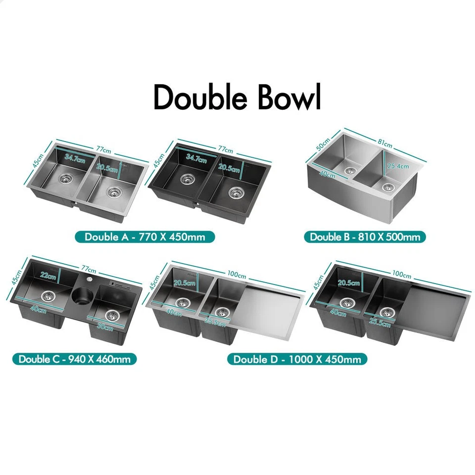 ALFORDSON Kitchen Sink Basin Stainless Steel Top Under Mount Single Double Bowl - image 4 of 4