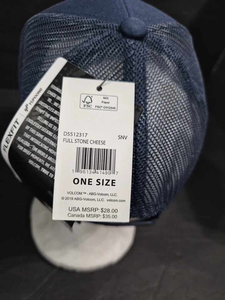 Volcom Full Stone Cheese Snapback Hat Cap Sea Navy Gray Meshback Adjustable New - Image 2 of 4