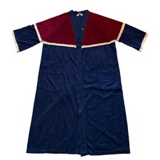Vintage Christian Dior Bath Robe Mens One Size Blue Red Velour Lounge 80s READ 