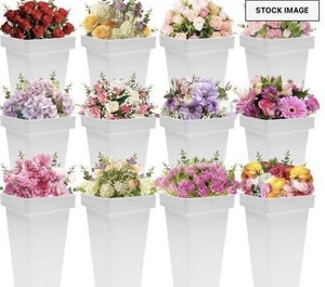 12 White Plastic Square Planter Buckets, Large, Waterproof, Non-slip, 13.4" Tall