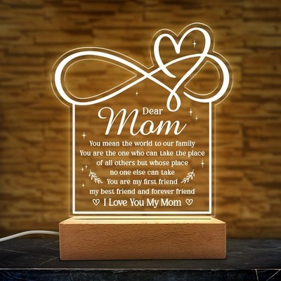 Acrylic Night Light Gift for Mom You Mean The World to Our Family 1 PCS