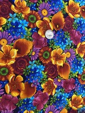 7/8 Yard Bright Floral Quilt Fabric "Paradise" Timeless Treasures 0818