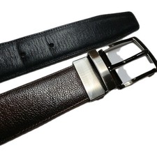 Classic Reversible Belt Men 36 Brown Black Full Grain Cowhide Silver Tone Buckle