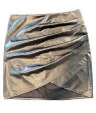 Shein Black Faux Leather Mini Skirt Draped Wrap Style Size L