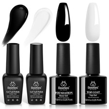 Gel Nail Polish Set, Black White Gel Nail Polish with No Wipe Top Coat and Base
