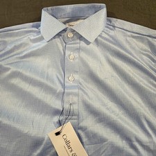 NWT Collars and Co Dress Collar Polo Shirt Men Medium Blue Houndstooth