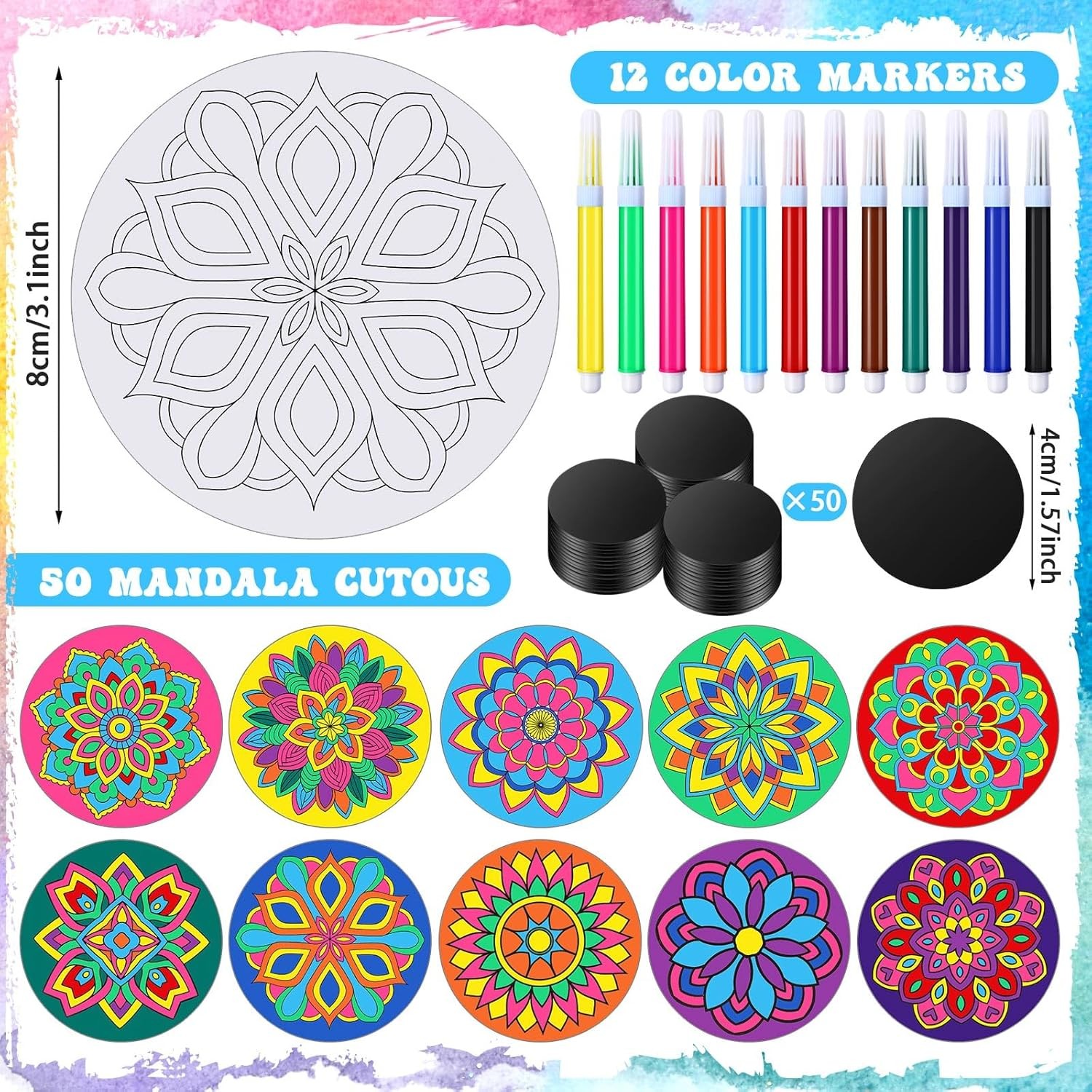Relaxweex 50 Sets Magnetic Mandala Craft Painting Kits DIY Fridge multicolor 