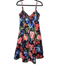 ELIZA J Fit & Flare Cocktail Dress Spaghetti Strap Floral Print Blue Size 6