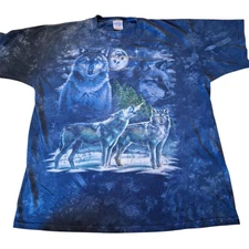 Vintage Genuine Desert Wash Tie Dye Native American Wolf Scene Size Large 