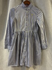Polo Ralph Lauren Cotton Stripe Button Down Long Sleeve Dress Girls