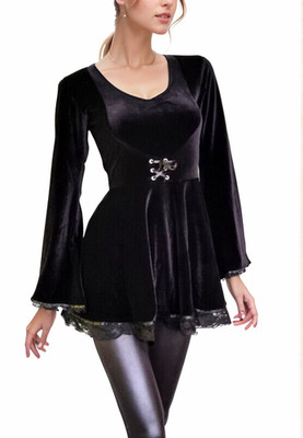 SamtTunika  Gothic Minikleid Witch Medieval schwarz   Gr.34-38