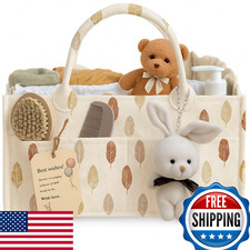 Baby Diaper Caddy Organizer w/ Plush Toy - Portable Felt Storage Nursery