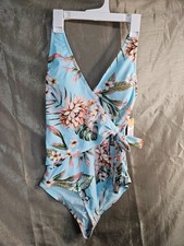 NWT Kona Sol One Piece Wrap Tie Swimsuit Floral High Coverage Size S 4-6 