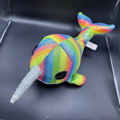 Ty Beanie Boos Nori Rainbow Narwhal Plush 9" Glitter Eyes Stuffed Animal Mascot - Picture 8 of 8