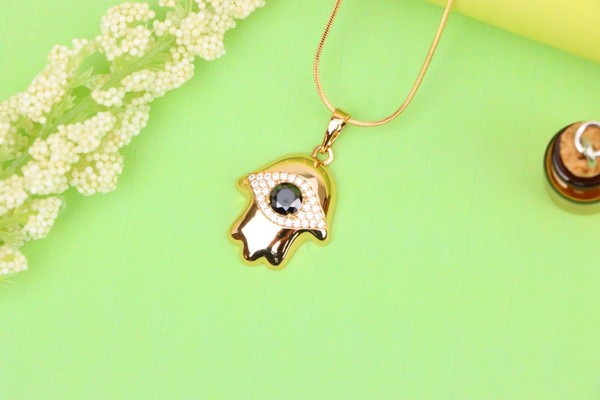 Alternate view of Black Evil Eye Hamsa Pendant Gold Plated Protection Amulet, Xppt1756
