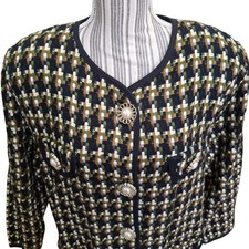 MODE SARA OF CALIFORNIA Boucle Tweed Blazer Jacket Pearl Buttons Womens Large