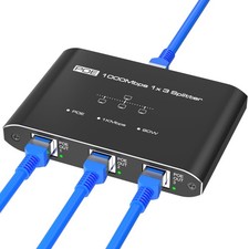 3 Port Gigabit PoE Switch Splitter 1 In 3 Out 30W Hub IEEE 802.3at/af 328Ft